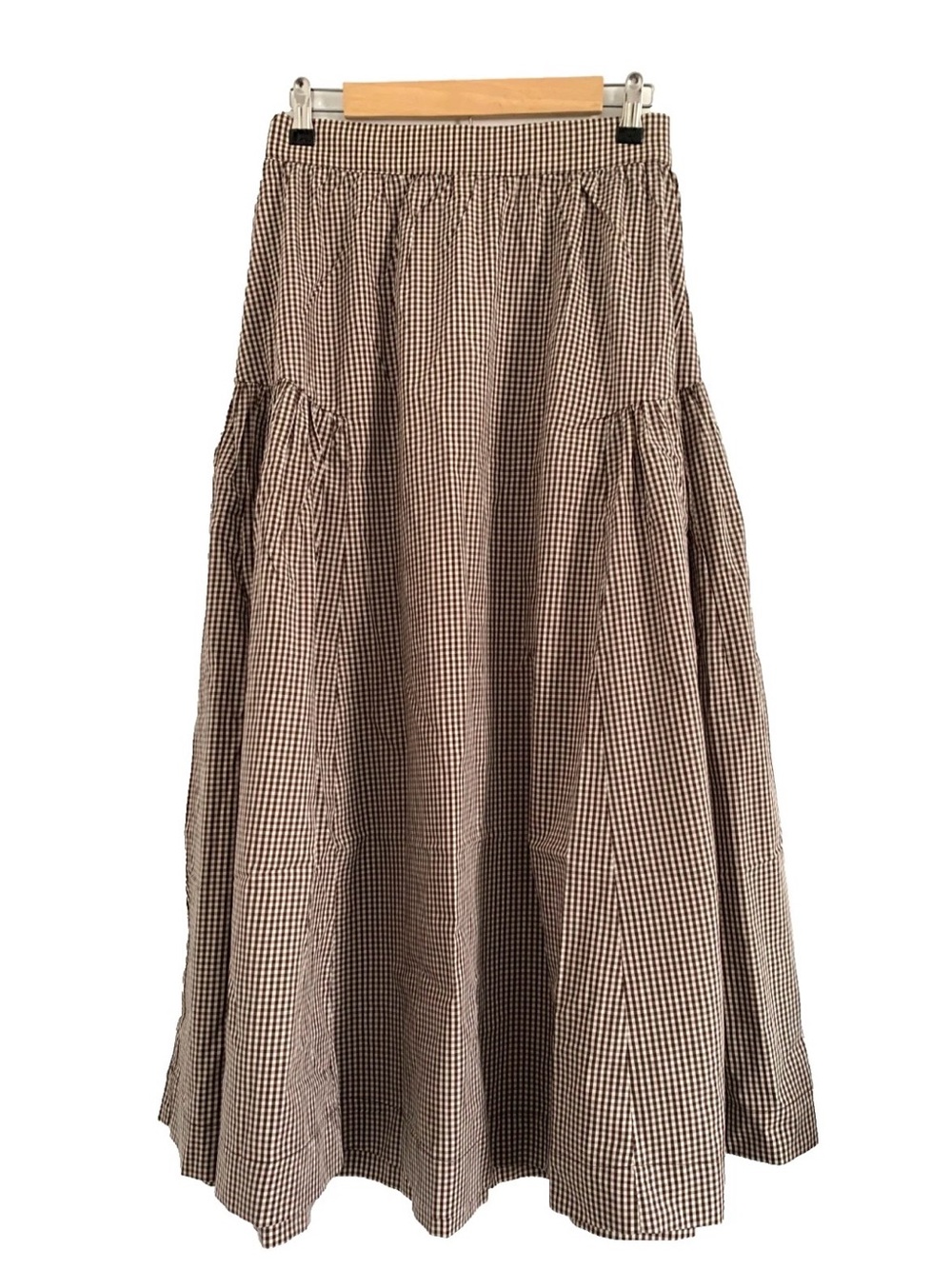 NWT Caroline Constas Brown Gingham Lace Trim Crop Top Maxi Skirt Set Small S - Picture 7 of 16